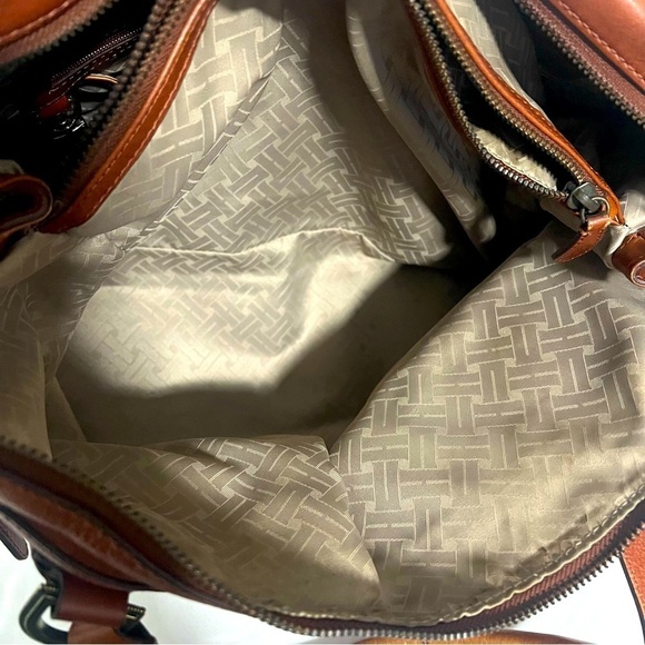 Cole Haan Cognac Leather Saddle Tote Hand Bag EUC Lots Pockets Business Casual - Picture 8 of 11